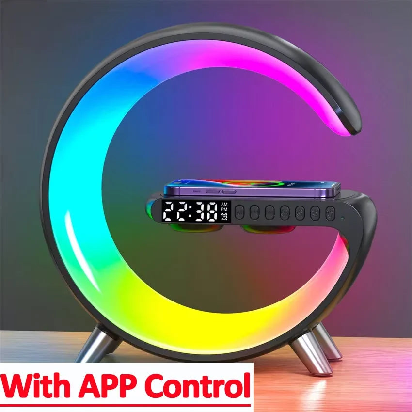 Wireless Charger Stand Alarm Clock Bluetooth Speaker LED Lamp RGB Night Light For iPhone and samsung