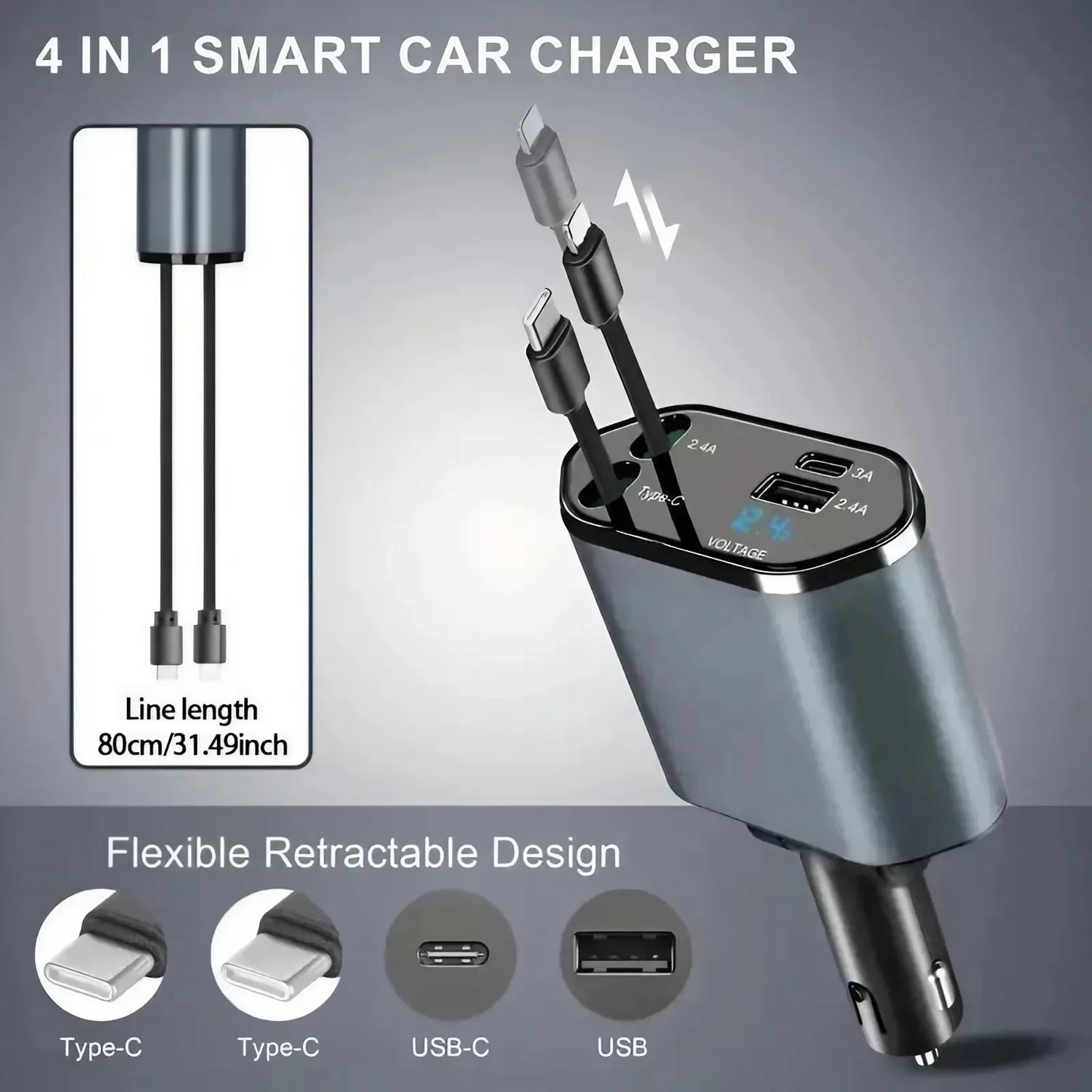 4 in 1 Retractable Car Charger